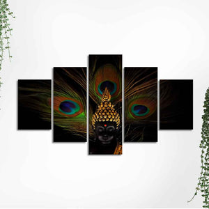 Divine God Buddha With Peacock Feather Wall Painting of Five Pieces