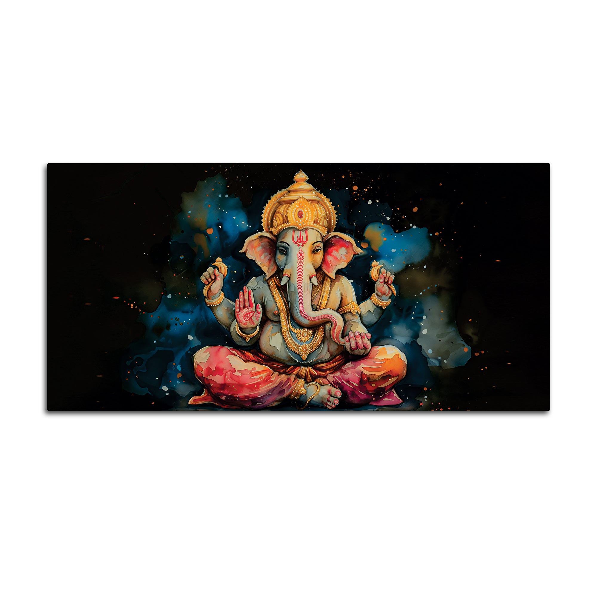 Divine God Lord Ganesha Meditating in Dark Abstract Canvas Wall Painting for Home & Office Wall Decor