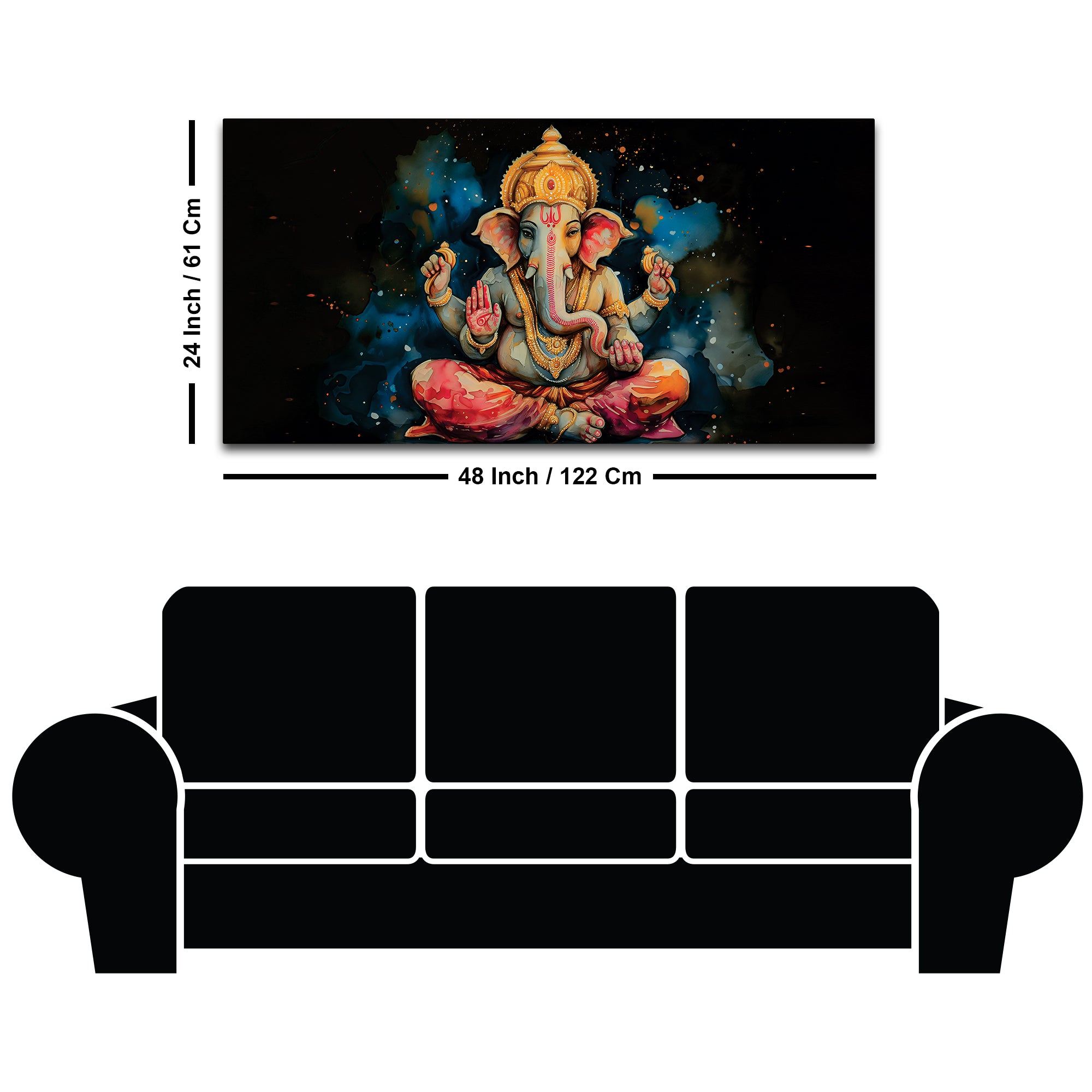 Divine God Lord Ganesha Meditating in Dark Abstract Canvas Wall Painting for Home & Office Wall Decor