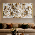 Divine Goddess Lakshmi Saraswati with Lord Ganesh 3D Canvas Wall Painting