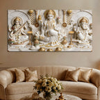 Divine Goddess Lakshmi Saraswati with Lord Ganesh 3D Canvas Wall Painting