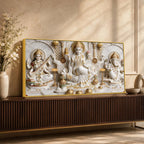 Divine Goddess Lakshmi Saraswati with Lord Ganesh 3D Canvas Wall Painting