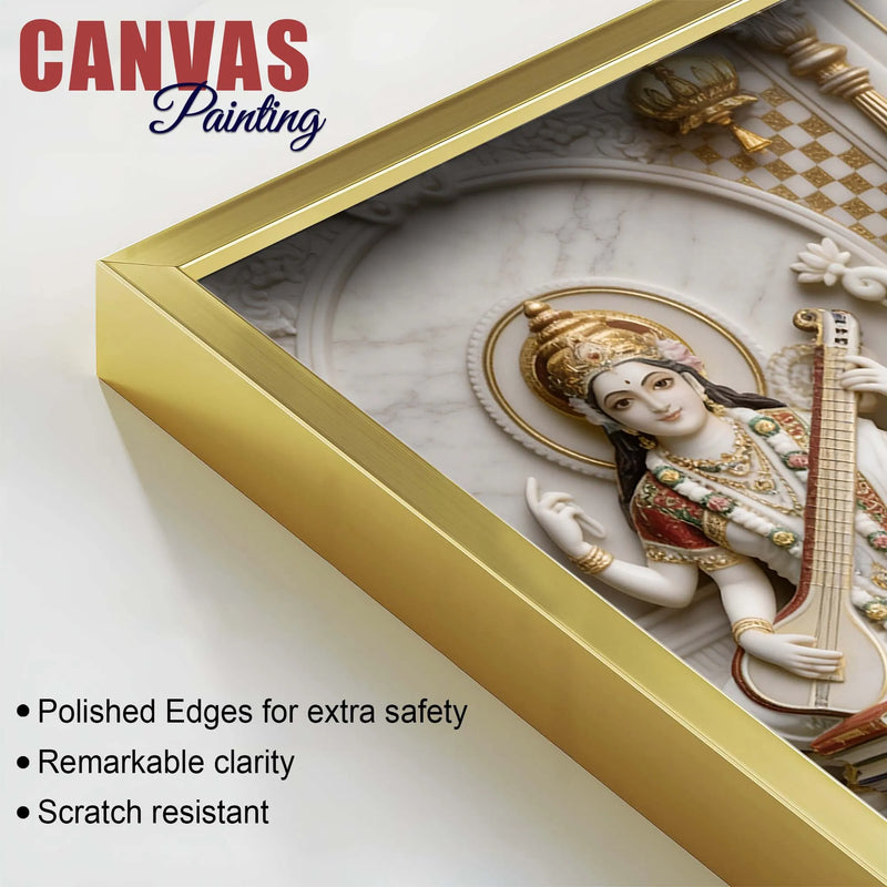 Divine Goddess Lakshmi Saraswati with Lord Ganesh 3D Canvas Wall Painting