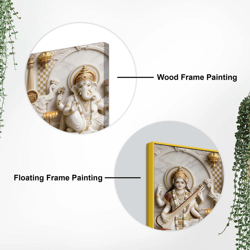 Divine Goddess Lakshmi Saraswati with Lord Ganesh 3D Canvas Wall Painting