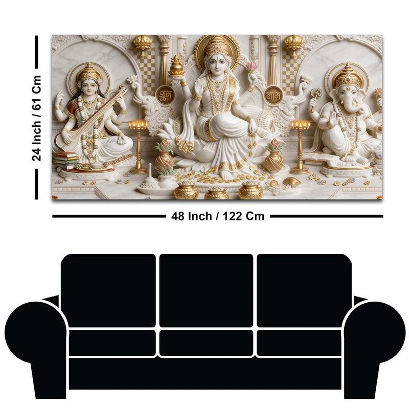 Divine Goddess Lakshmi Saraswati with Lord Ganesh 3D Canvas Wall Painting