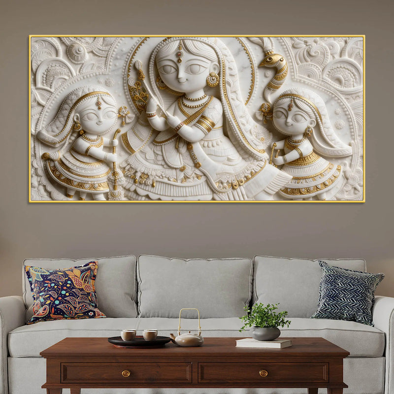 Divine Goddess with Young Devotees 3D Canvas Wall Painting