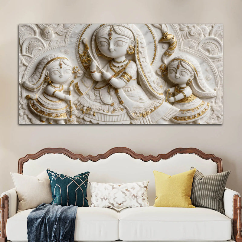 Divine Goddess with Young Devotees 3D Canvas Wall Painting