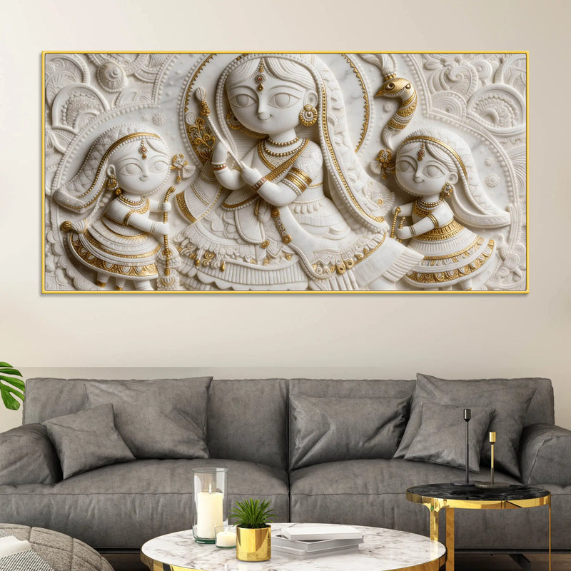 Divine Goddess with Young Devotees 3D Canvas Wall Painting