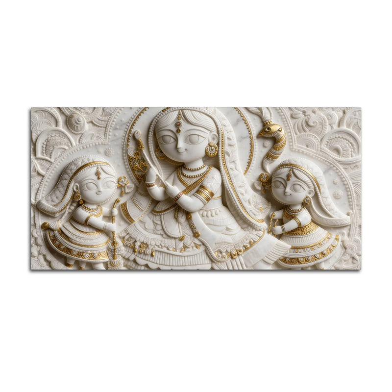 Divine Goddess with Young Devotees 3D Canvas Wall Painting