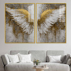 Divine Golden Angel Wings Acrylic Floating Wall Painting Set of 2