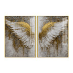 Divine Golden Angel Wings Acrylic Floating Wall Painting Set of 2