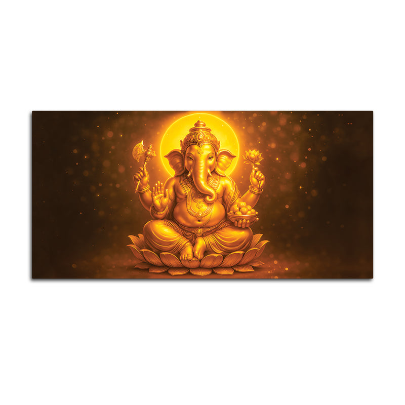 Divine Golden Ganpati Canvas Wall Painting for Home & Pooja Spaces – Modern Spiritual Wall Decor