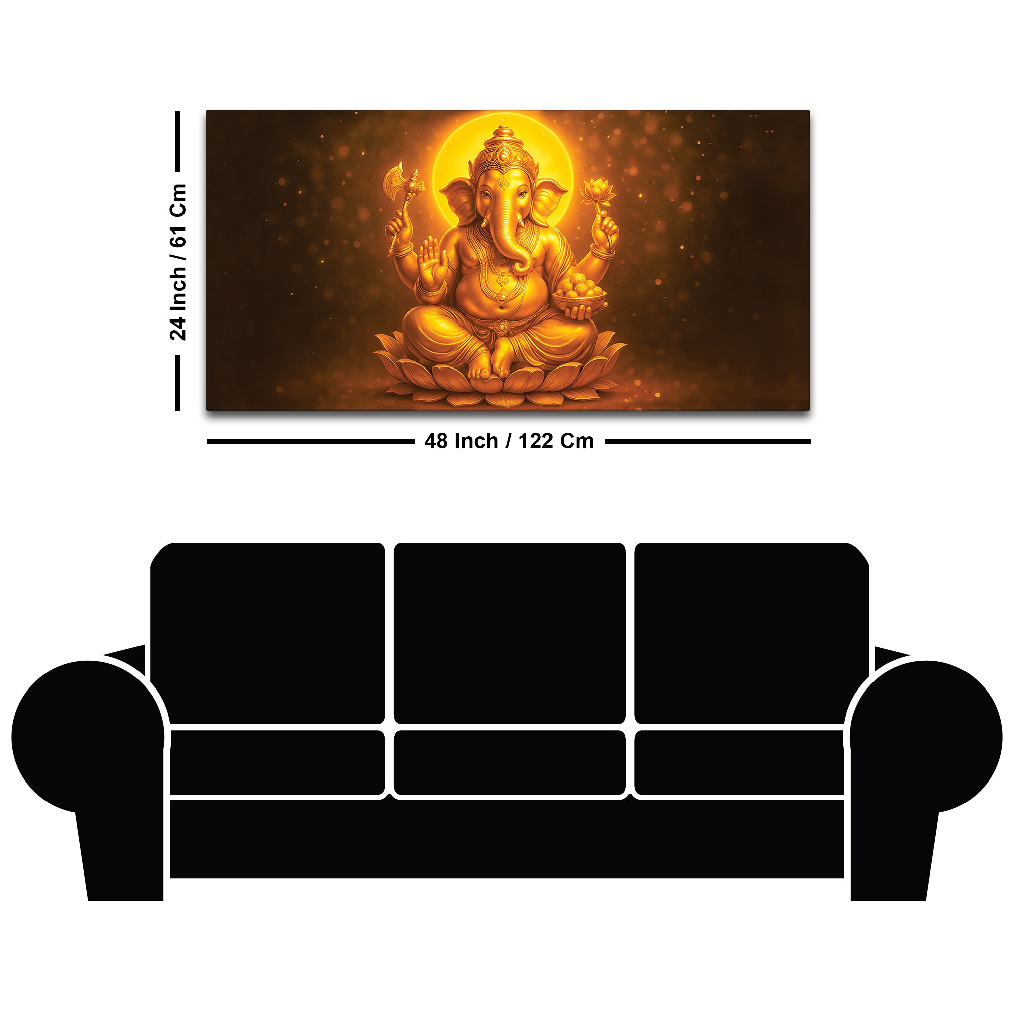 Divine Golden Ganpati Canvas Wall Painting for Home & Pooja Spaces – Modern Spiritual Wall Decor