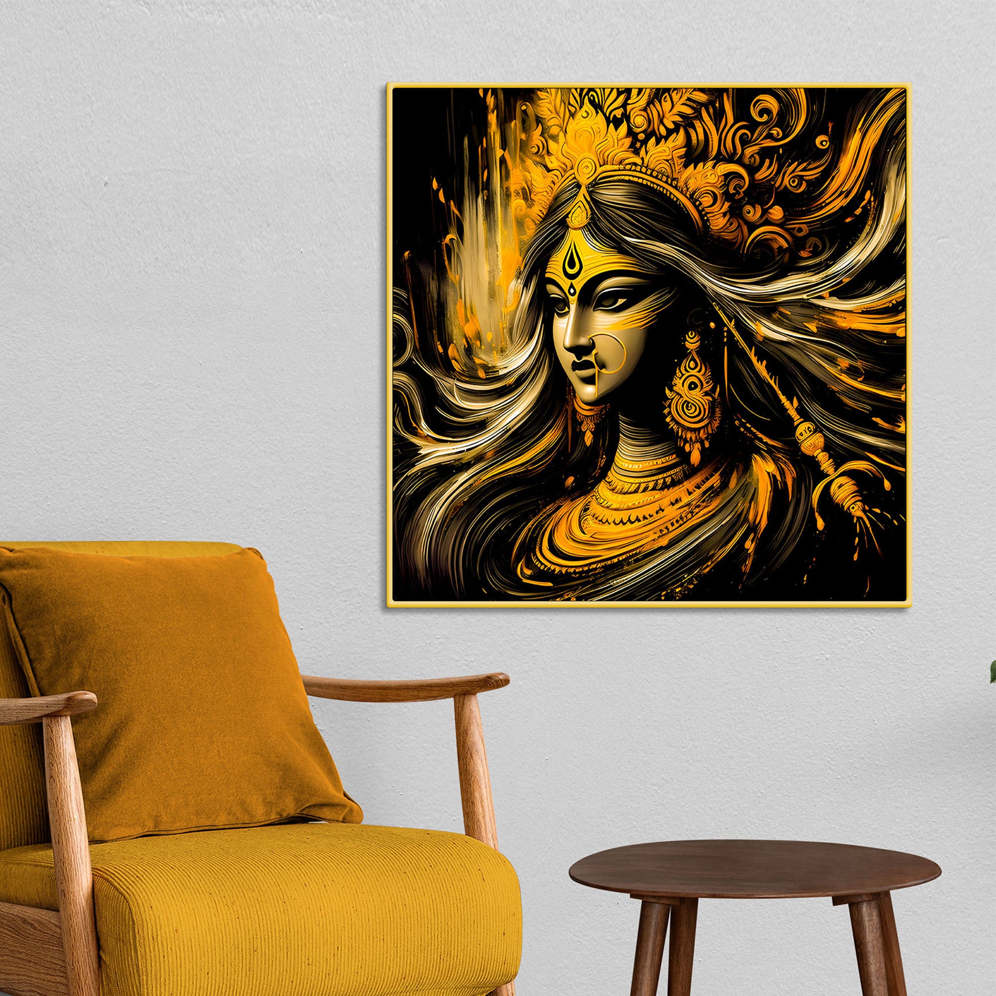 Divine Golden Goddess Portrait Wall Painting