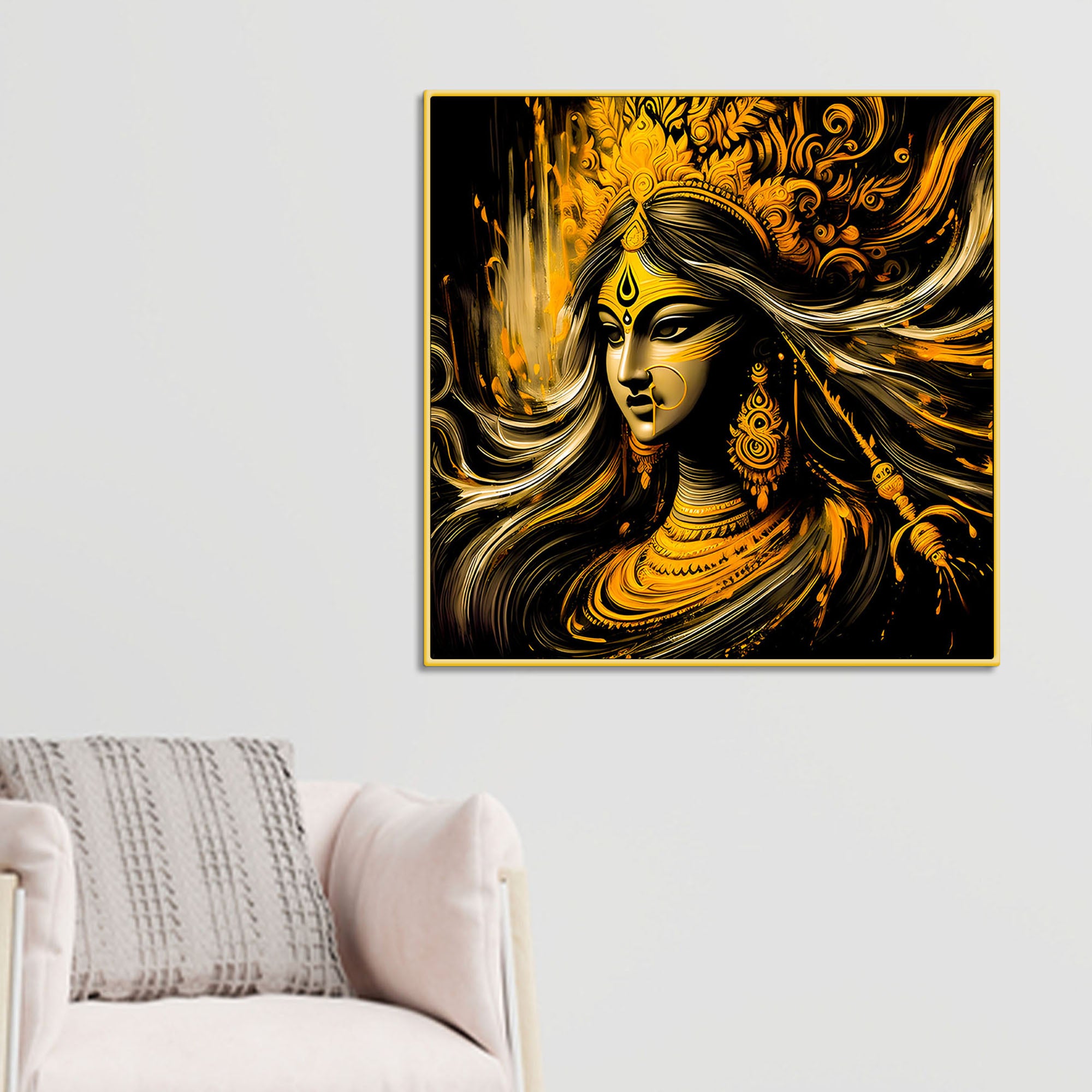 Divine Golden Goddess Portrait Wall Painting