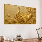 Divine Golden Peacock Floral Symphony 3D Canvas Wall Painting