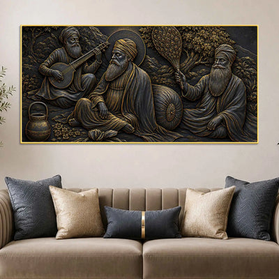 Divine Guru Nanak Dev Ji with Devotees Metallic Look 3D Canvas Wall Painting