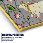 Divine Harmony of Gau Mata Among Blooming Lotus Pichwai Canvas Wall Painting