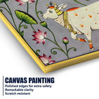 Divine Harmony of Gau Mata Among Blooming Lotus Pichwai Canvas Wall Painting