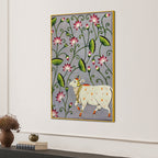 Divine Harmony of Gau Mata Among Blooming Lotus Pichwai Canvas Wall Painting