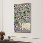 Divine Harmony of Gau Mata Among Blooming Lotus Pichwai Canvas Wall Painting