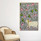 Divine Harmony of Gau Mata Among Blooming Lotus Pichwai Canvas Wall Painting