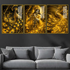 Divine Indian Krishna with Royal Peacock Acrylic Painting Set of 3