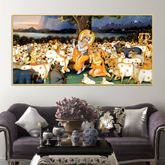 Divine Krishna Cow Herd Premium Wall Painting