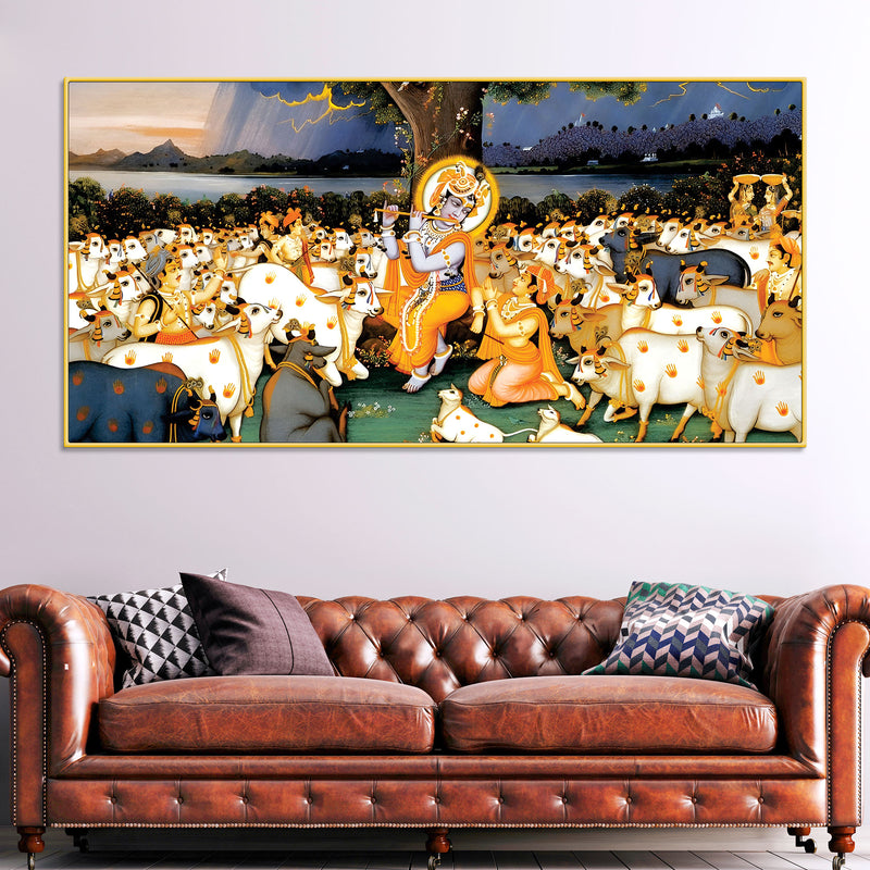 Divine Krishna Cow Herd Premium Wall Painting