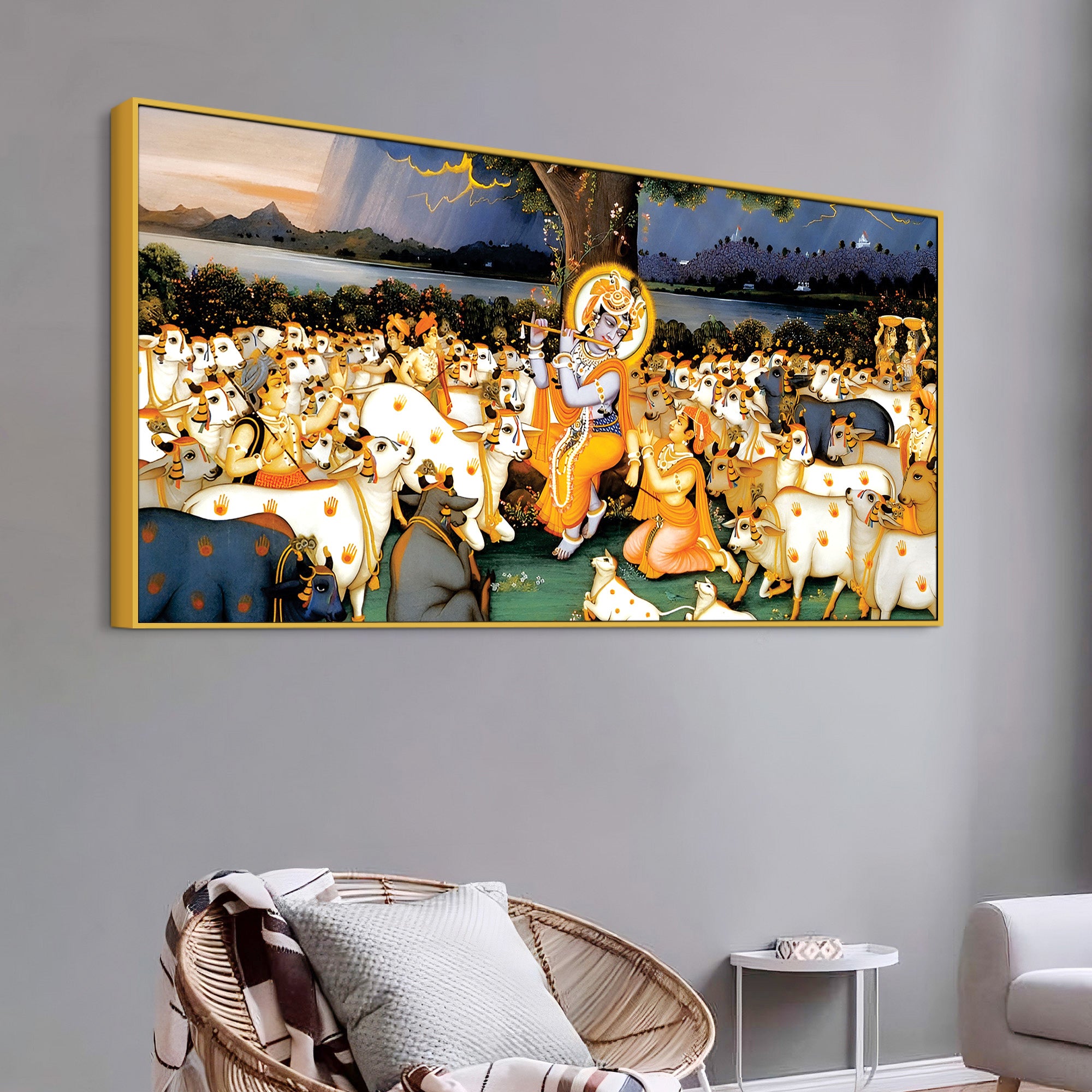 Divine Krishna Cow Herd Premium Wall Painting