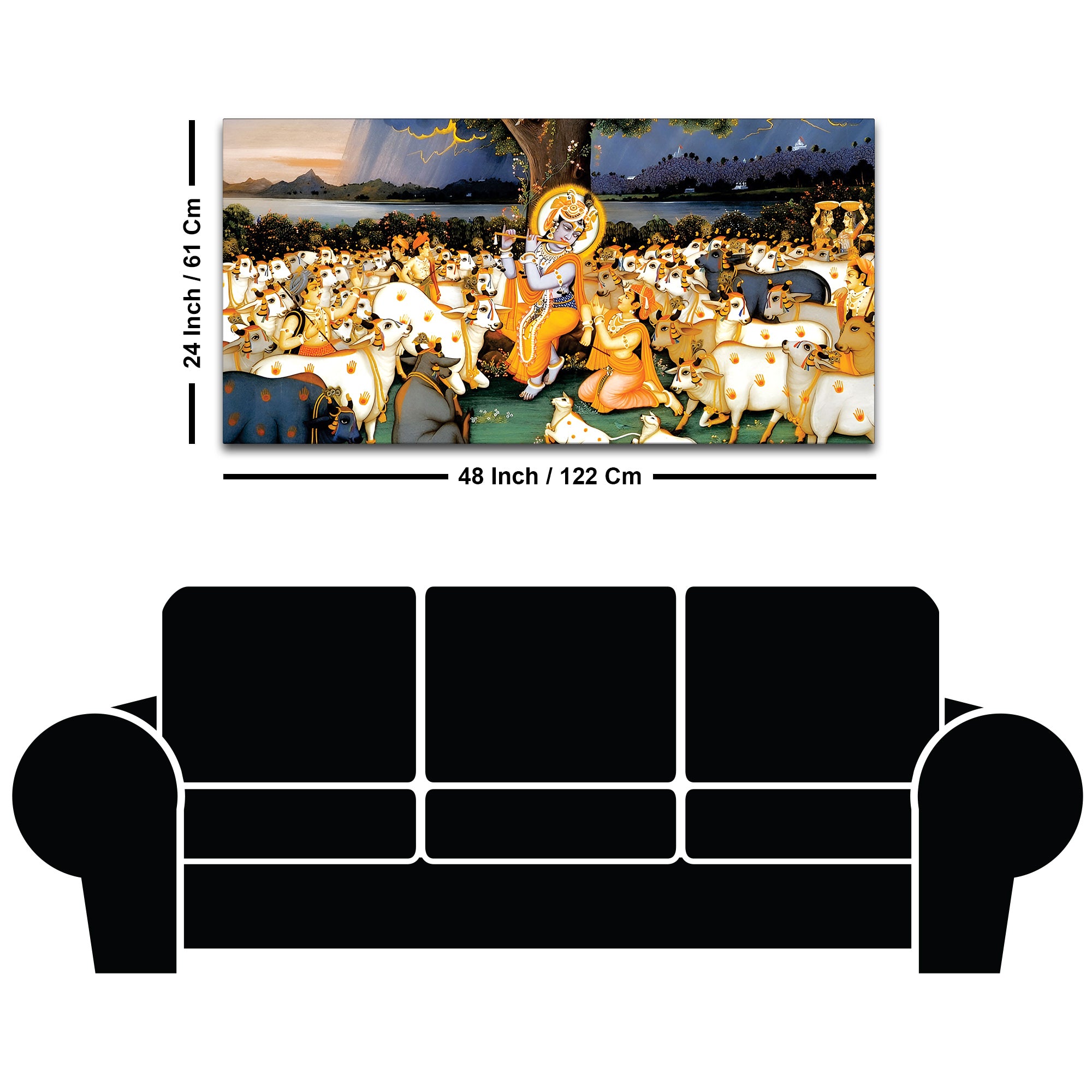 Divine Krishna Cow Herd Premium Wall Painting
