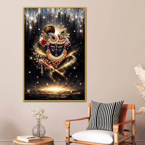 Divine Krishna Face with Flute Floating Frame Crystal Wall Painting