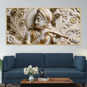 Divine Krishna Musical Grace 3D Canvas Wall Painting