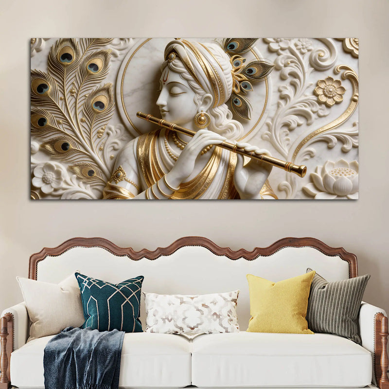Divine Krishna Musical Grace 3D Canvas Wall Painting