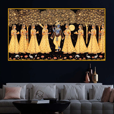 Divine Krishna Raas Scene Crystal Glass Wall Painting
