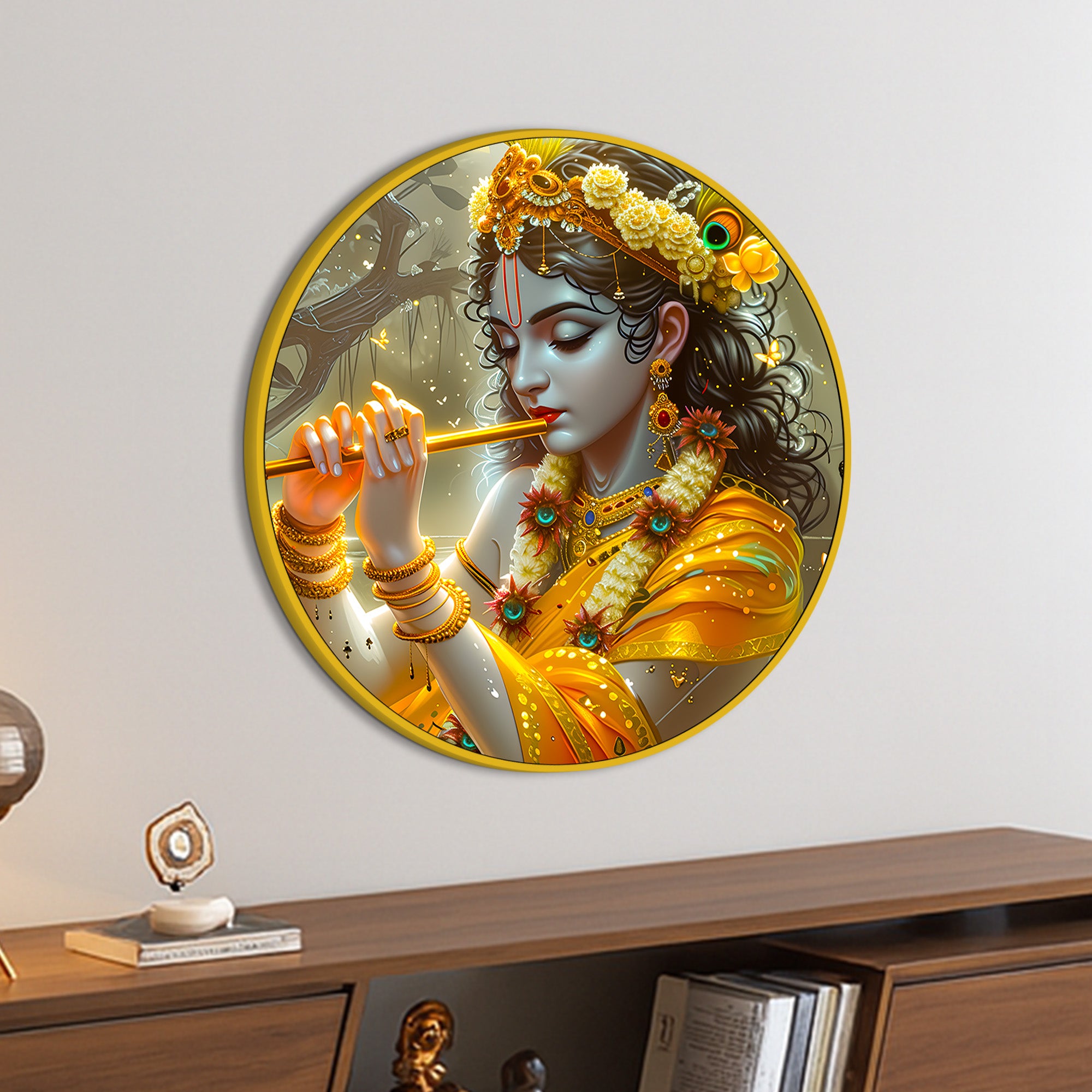 Divine Krishna Round Wall Painting for Living Room