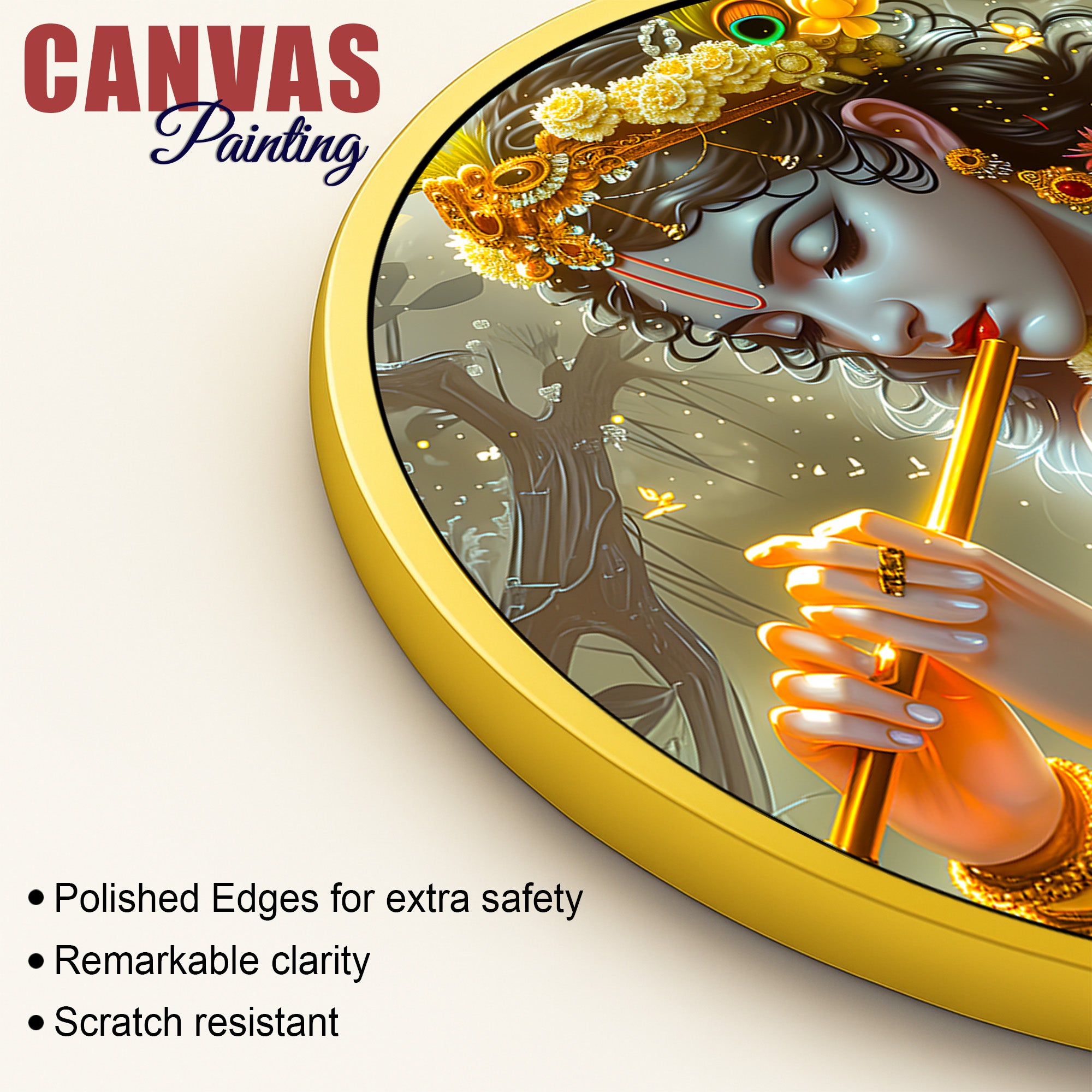 Divine Krishna Round Wall Painting for Living Room