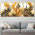 Divine Krishna with Peacock Floating Acrylic Painting Set of 3