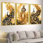 Divine Krishna with Peacock Floating Acrylic Painting Set of 3