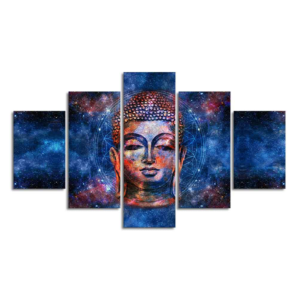 Divine Lord Buddha Head Colorful Wall Painting Five Pieces