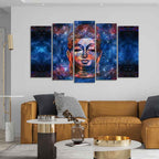 Divine Lord Buddha Head Colorful Wall Painting Set of Five Pieces