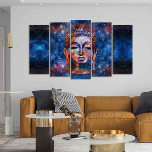 Divine Lord Buddha Head Colorful Wall Painting Set of Five Pieces