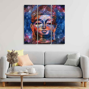 Divine Lord Buddha Head Wall Painting 3 Pieces