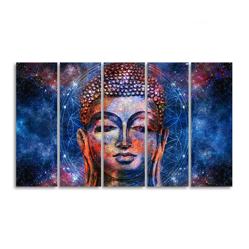 Divine Lord Buddha Head Wall Painting Five Pieces