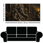 Divine Lord Ganesha Royal Temple Black & Gold Metallic Look 3D Canvas Wall Painting