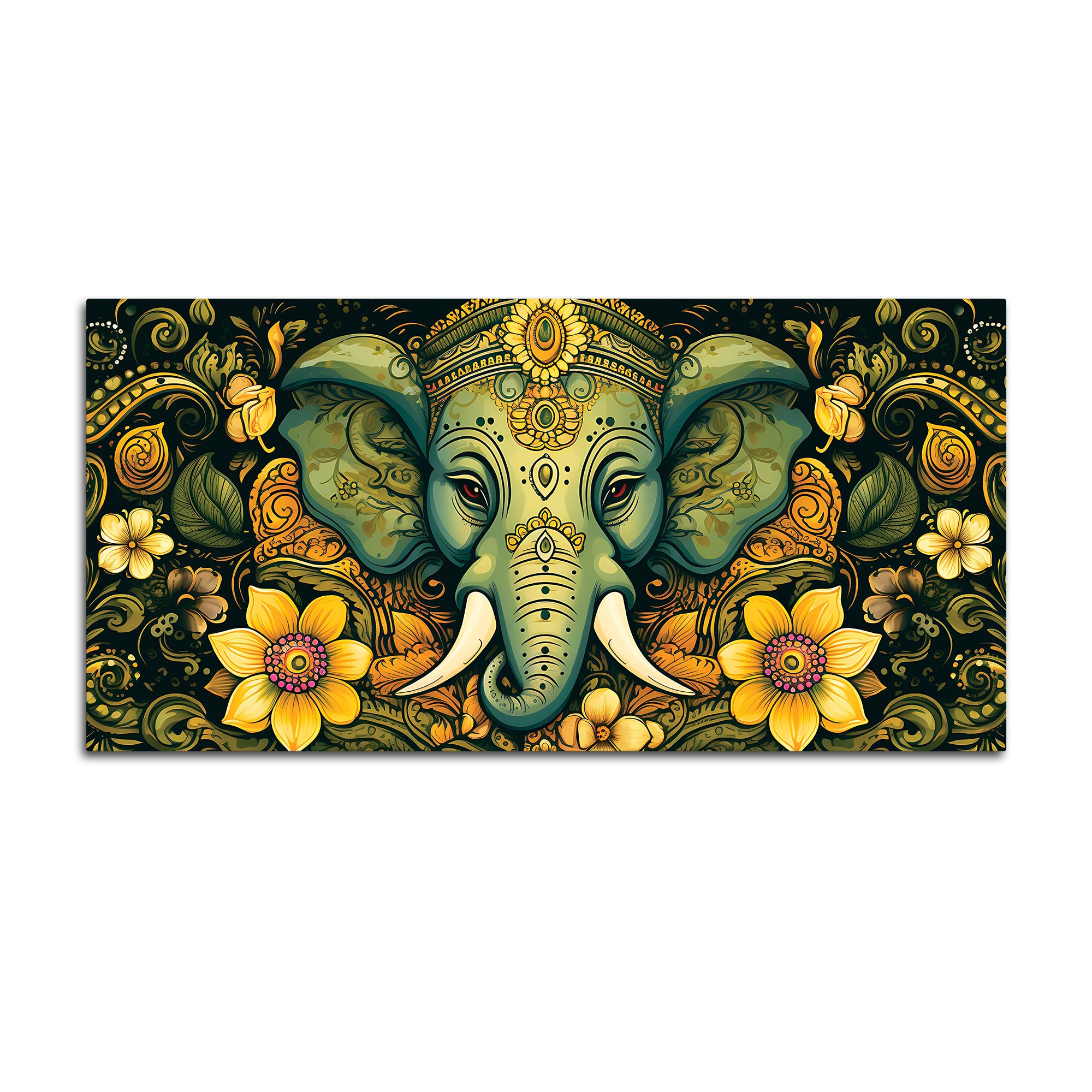 Divine Lord Ganesha with Floral Art Religious Wall Painting