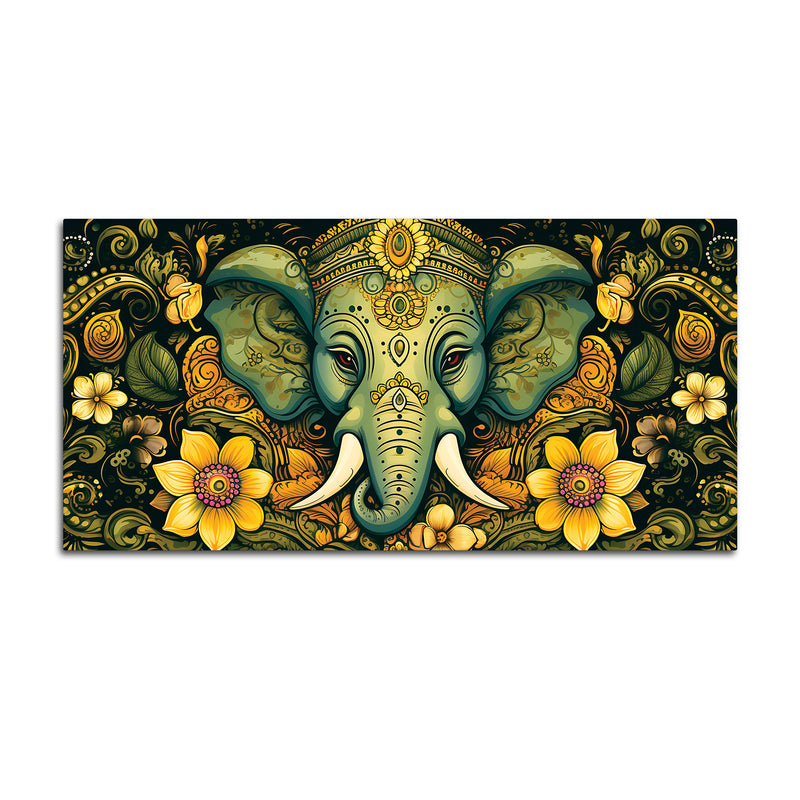 Divine Lord Ganesha with Floral Art Religious Wall Painting