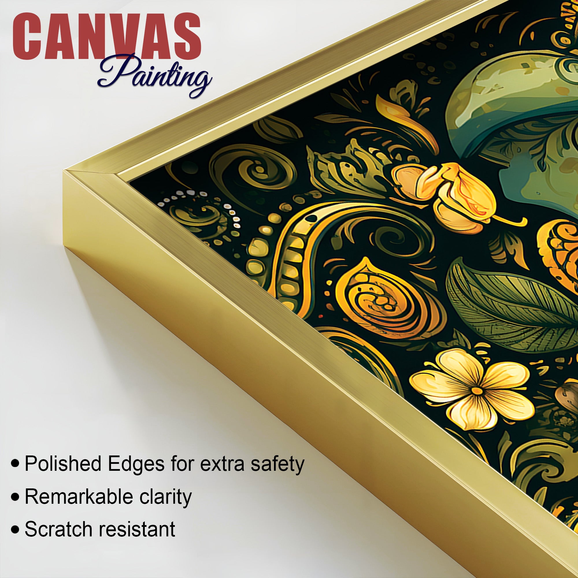 Divine Lord Ganesha with Floral Art Religious Wall Painting