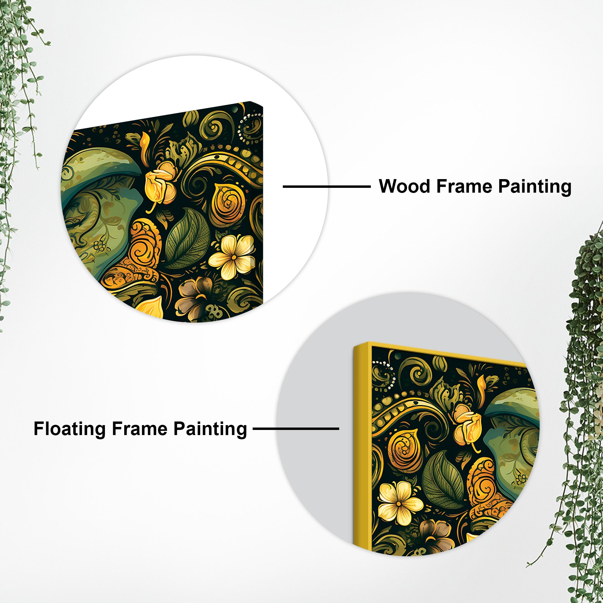 Divine Lord Ganesha with Floral Art Religious Wall Painting