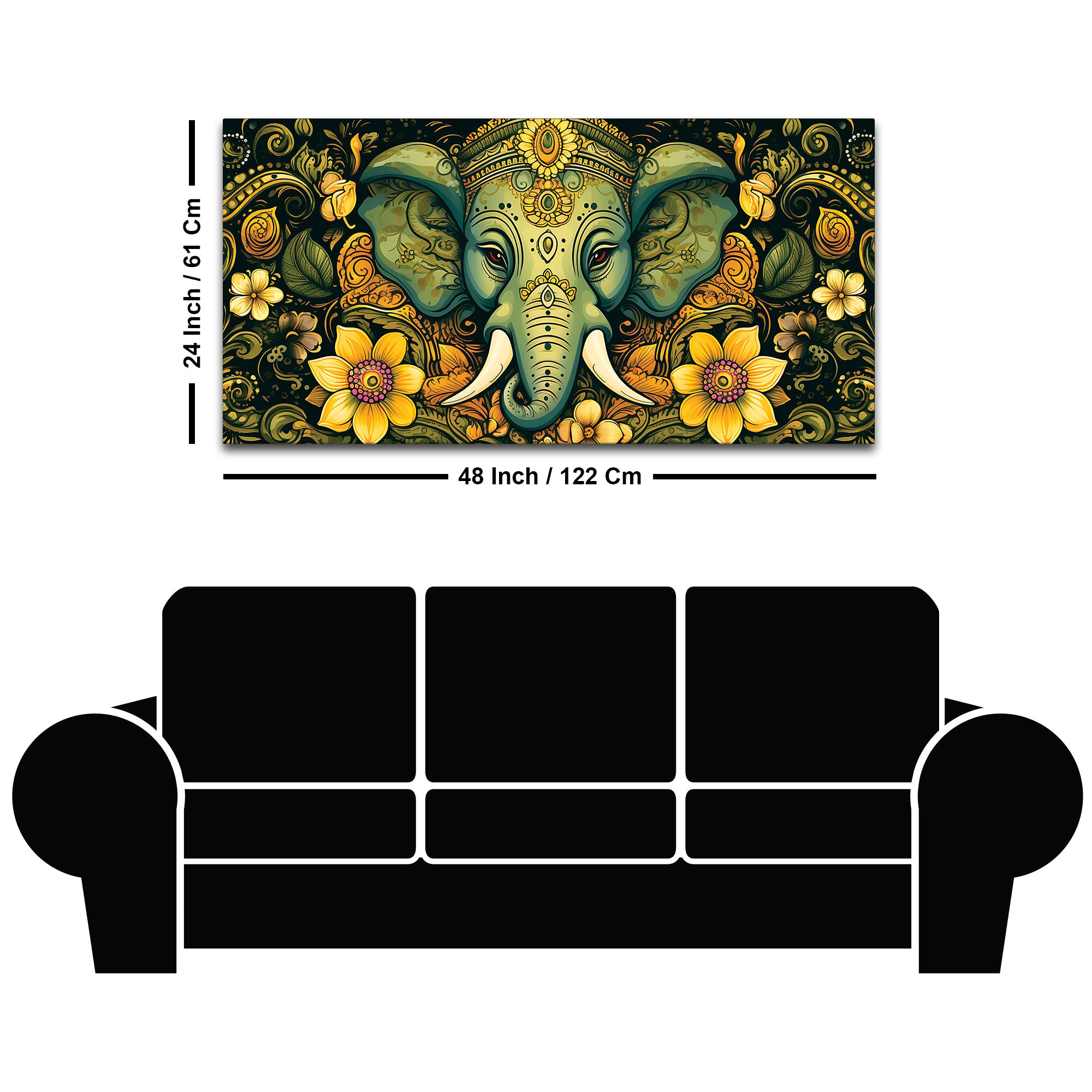 Divine Lord Ganesha with Floral Art Religious Wall Painting